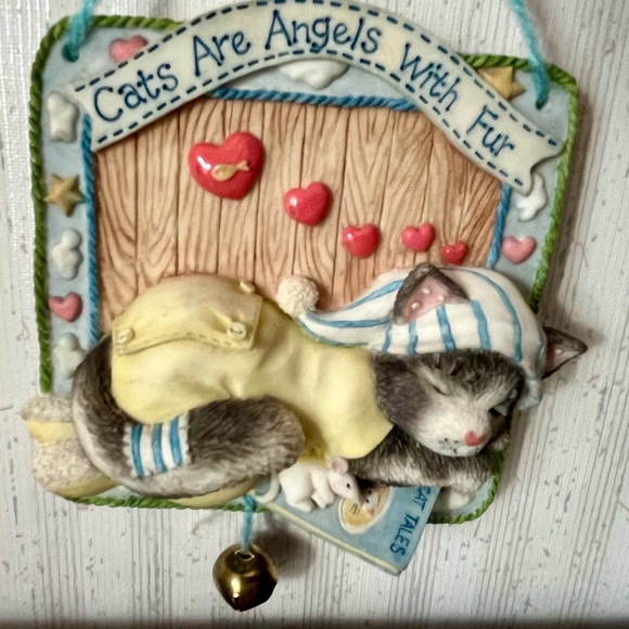 Enesco Calico Kittens Hanging Plaque, “Cats are Angels With Fur” 1996 - Picture 1 of 12